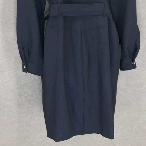 Calvin Klein Belted Dress Womens Sz 14  Navy Pinstripe Long Sleeve Gold Buttons - Picture 7 of 13